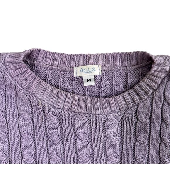 Aqua cotton Cable Knit Sweater Lavender Crew Neck Women M - Picture 4 of 7
